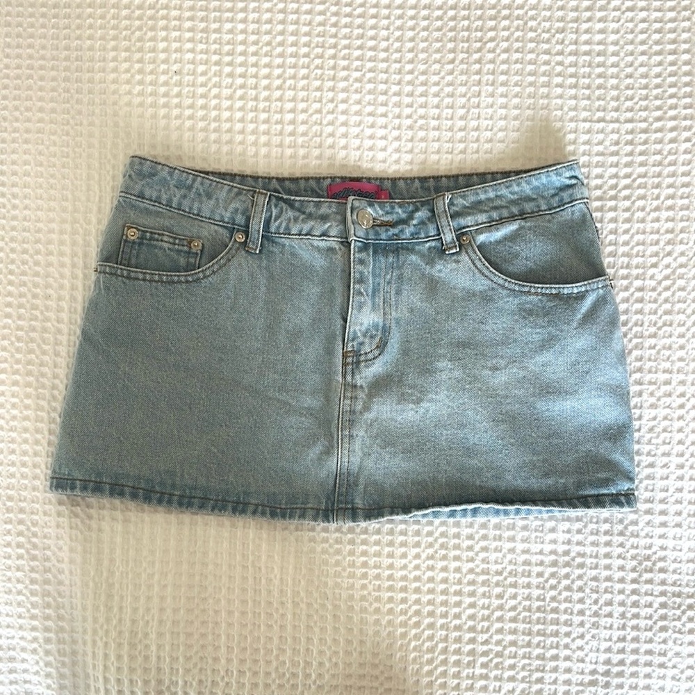 Edikted Chiara Denim Micro Skirt Light Blue Size M - Picture 4 of 6